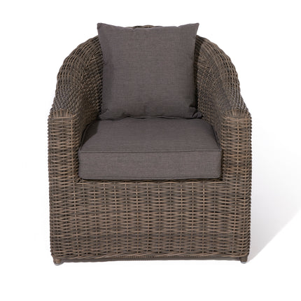 Outdoor Four-Piece Rattan Effect Furniture Set with Frosted Glass Top Table in Neutral Tones