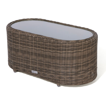 Outdoor Four-Piece Rattan Effect Furniture Set with Frosted Glass Top Table in Neutral Tones