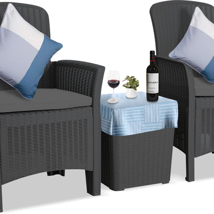 Centurion Supports OPHELIA 3-Piece Rattan Garden Furniture High Back Armchair Set with Side Table in Black