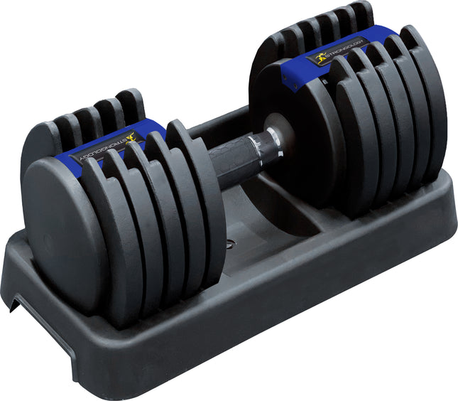 Strongology Predator 20 Home Fitness Adjustable Smart Single Dumbbell up to 20kg Training Weights in Black/Blue