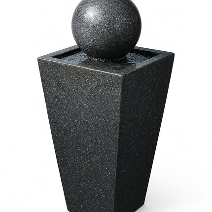 MDA Designs Osiris Outdoor Sphere and Column Water Feature LED Lit Self-Contained Garden and Patio Water Fountain