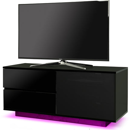 Centurion Supports Gallus ULTRA Remote Friendly Beam-Thru Gloss Black with 2-Black Drawers 32"-55" LED/OLED/LCD TV Cabinet with 16 colour LED Lights