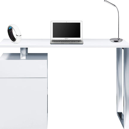Centurion Supports CALISTA Gloss White with Brushed Steel Legs Contemporary Home Office Computer Desk - Grade A