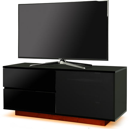 Centurion Supports Gallus ULTRA Remote Friendly Beam-Thru Gloss Black with 2-Black Drawers 32"-55" LED/OLED/LCD TV Cabinet with 16 colour LED Lights