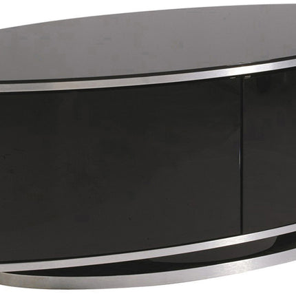 MDA Designs LUNA Gloss Black Oval Cabinet with White Profiles and Black BeamThru Glass Doors Suitable for Flat Screen TVs up to 50"