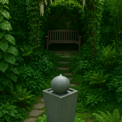MDA Designs Osiris Outdoor Sphere and Column Water Feature LED Lit Self-Contained Garden and Patio Water Fountain