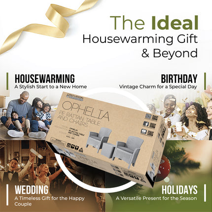 Centurion Supports OPHELIA 3-Piece Rattan Garden Furniture High Back Armchair Set with Side Table in Black