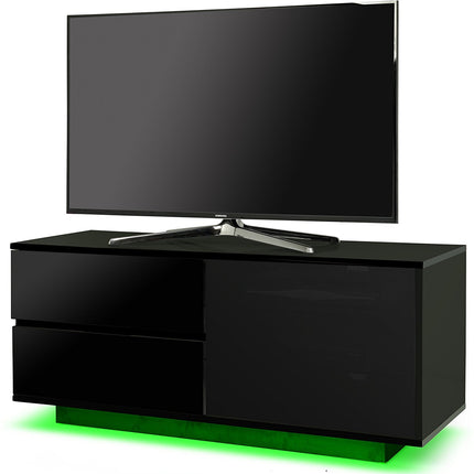 Centurion Supports Gallus ULTRA Remote Friendly Beam-Thru Gloss Black with 2-Black Drawers 32"-55" LED/OLED/LCD TV Cabinet with 16 colour LED Lights
