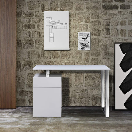 Centurion Supports CALISTA Gloss White with Brushed Steel Legs Contemporary Home Office Computer Desk - Grade A