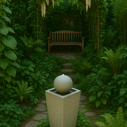 MDA Designs Osiris Outdoor Sphere and Column Water Feature LED Lit Self-Contained Garden and Patio Water Fountain