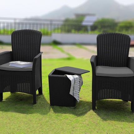 Centurion Supports OPHELIA 3-Piece Rattan Garden Furniture High Back Armchair Set with Side Table in Black