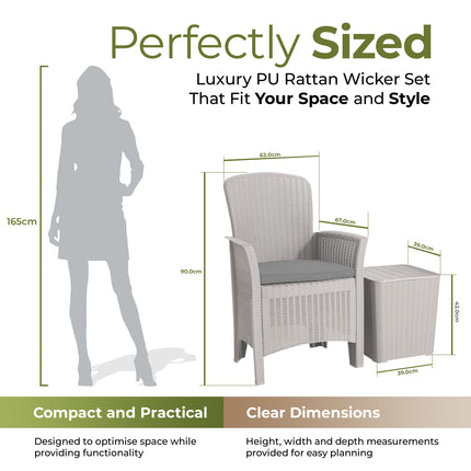 Centurion Supports OPHELIA 3-Piece Rattan Garden Furniture High Back Armchair Set with Side Table in Black