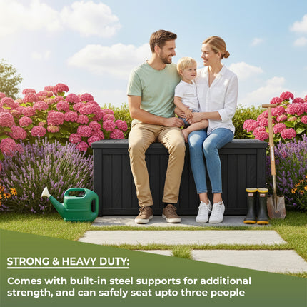 Centurion Supports TUNGSTEN 450 Litre 119 Gallon Waterproof Extra Large Lockable Easy-Open Garden Storage Box Outdoor Organiser in Black