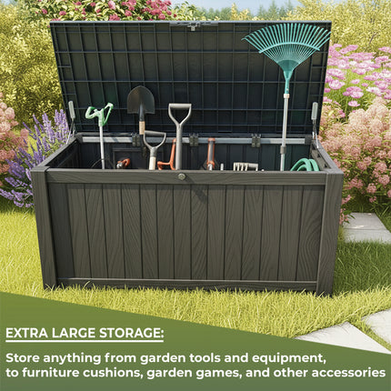 Centurion Supports TUNGSTEN 450 Litre 119 Gallon Waterproof Extra Large Lockable Easy-Open Garden Storage Box Outdoor Organiser in Black