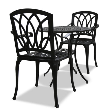 Centurion Supports POSITANO Garden and Patio Table and 2 Chairs Cast Aluminium Bistro Set - Black