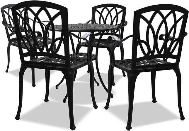 Centurion Supports POSITANO Luxurious Garden and Patio Table and 4 Large Chairs with Armrests Cast Aluminium Bistro Set - Black
