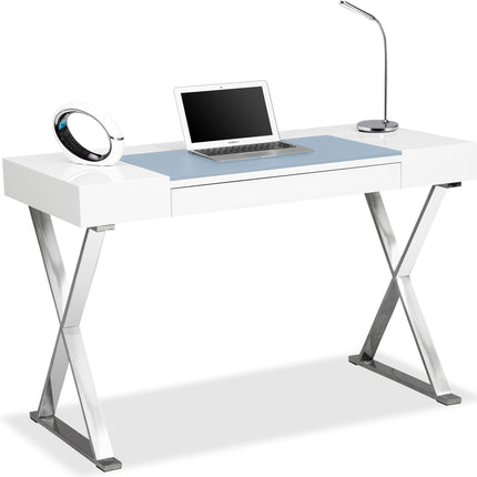 Centurion Supports ADONIS White with Built-In Luxury Light Blue Leather Pad Ergonomic Home Office Desk