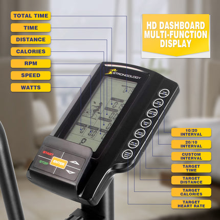 Strongology TITANIUM Assault Bike Adjustable Resistance Dual Belt Magnetic 24” Fan Professional Air Bike with Clear LCD Display