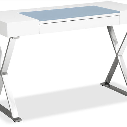 Centurion Supports ADONIS White with Built-In Luxury Light Blue Leather Pad Ergonomic Home Office Desk