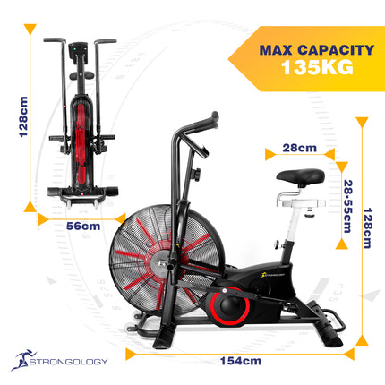 Strongology TITANIUM Assault Bike Adjustable Resistance Dual Belt Magnetic 24” Fan Professional Air Bike with Clear LCD Display