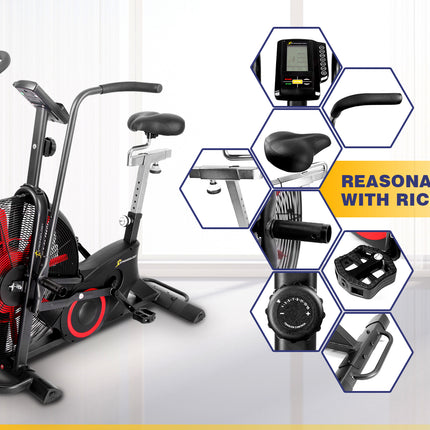 Strongology TITANIUM Assault Bike Adjustable Resistance Dual Belt Magnetic 24” Fan Professional Air Bike with Clear LCD Display