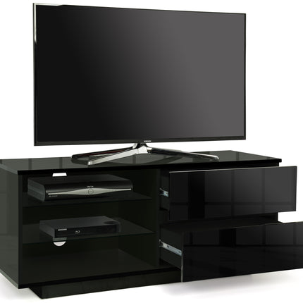 Centurion Supports Gallus Gloss Black with 2-Black Drawers and 3-Shelf 32"-55" LED/LCD/Plasma Cabinet TV Stand