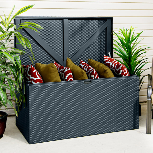 Rattan Weave Effect Garden Storage Shed in Anthracite Grey