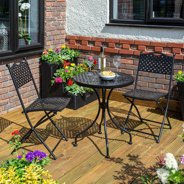 Outdoor Pressed Lattice Design 3-Piece Bistro Set with Matt Black Finish