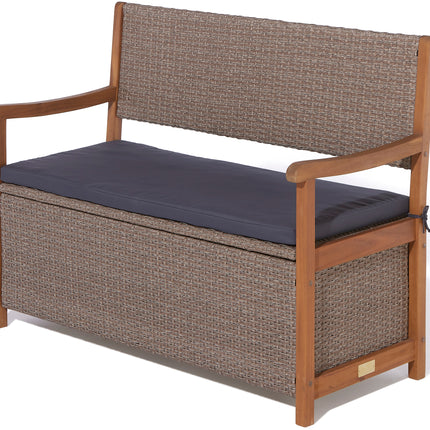 150L Underseat Storage Rattan Two-Seater Bench with Grey Seat Pad