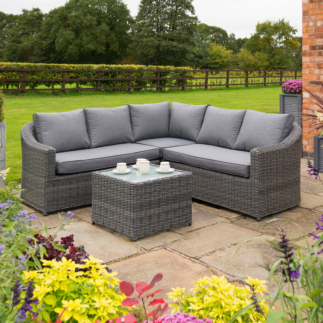 Outdoor Two-Piece Rattan Effect Furniture Set with Frosted Glass Top Table in Natural Grey