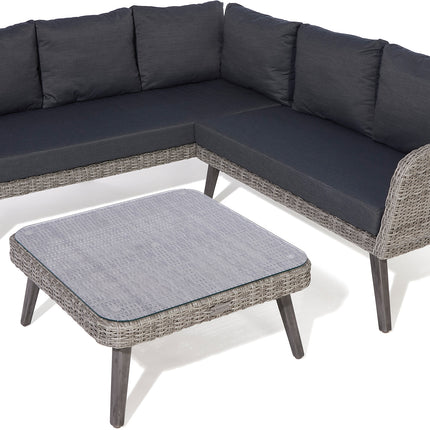 Outdoor Rattan Effect Weave 2-Piece Set with Cushions and Glass Table - Natural