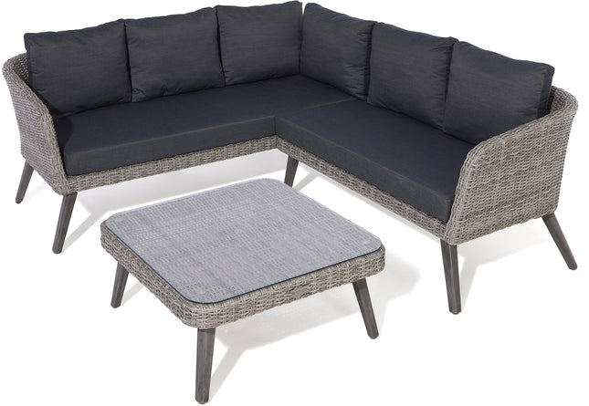 Outdoor Rattan Effect Weave 2-Piece Set with Cushions and Glass Table - Natural