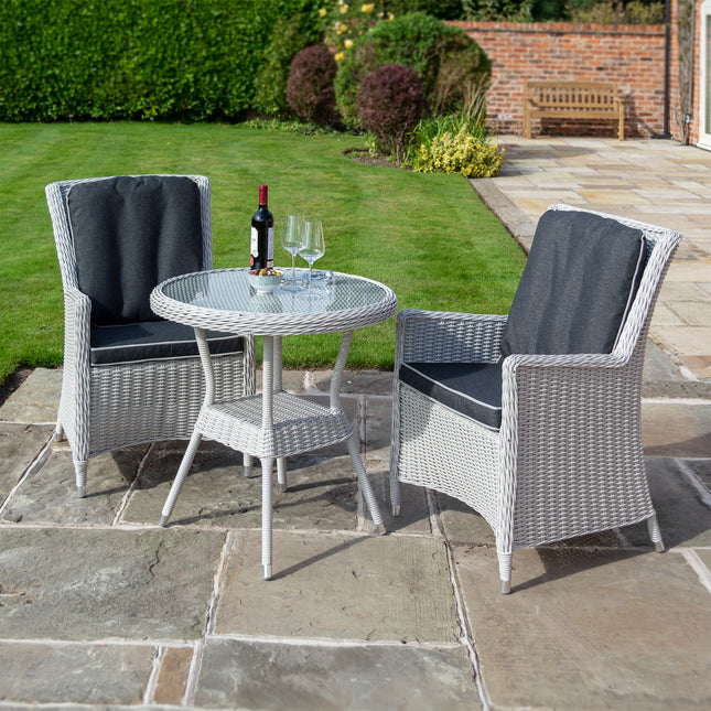 Outdoor Three-Piece Rattan Effect Furniture Set with Glass Top Table in Natural Grey