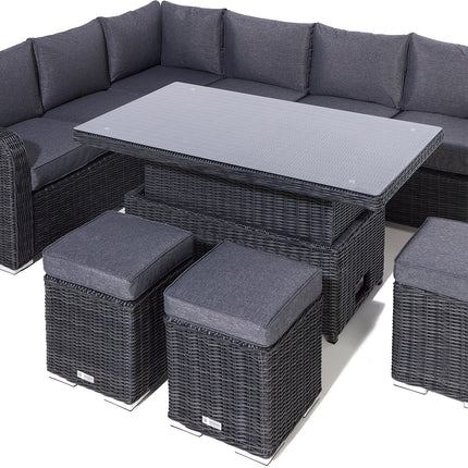 Convertible Height Adjustable Outdoor Rattan Effect 5-Piece Furniture Set in Light Grey