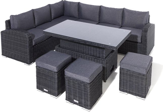 Convertible Height Adjustable Outdoor Rattan Effect 5-Piece Furniture Set in Light Grey