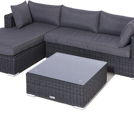 Outdoor Rattan Effect Weave 2-Piece Set with Cushions and Glass Table - Grey