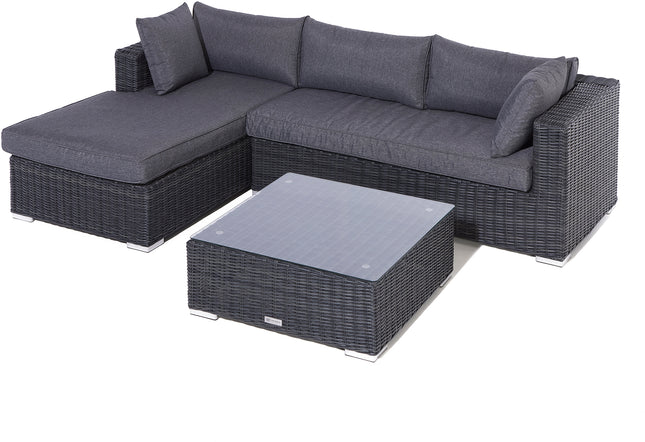 Outdoor Rattan Effect Weave 2-Piece Set with Cushions and Glass Table - Grey