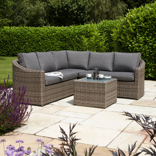 Outdoor Two-Piece Rattan Effect Furniture Set with Frosted Glass Top Table in Natural Weave