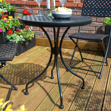 Outdoor Pressed Lattice Design 3-Piece Bistro Set with Matt Black Finish