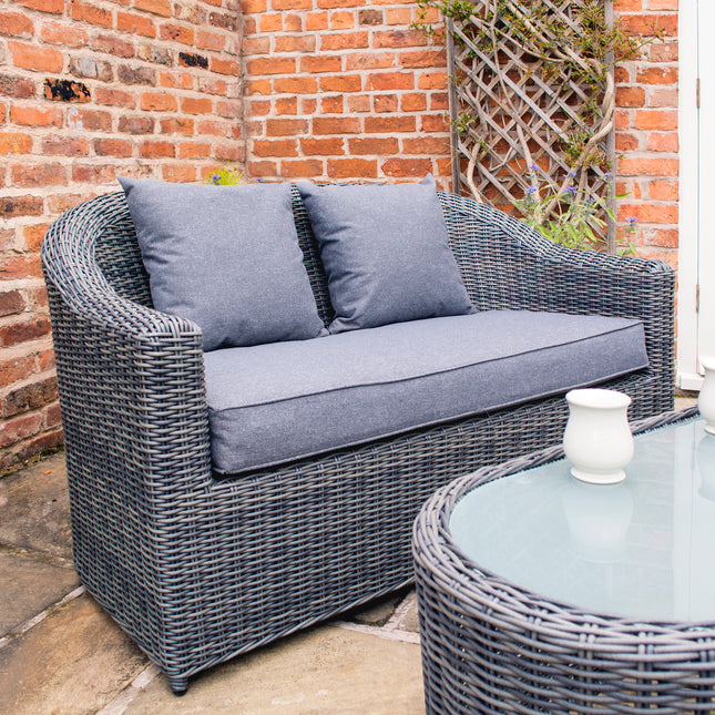 Outdoor Four-Piece Rattan Effect Furniture Set with Frosted Glass Top Table in Grey