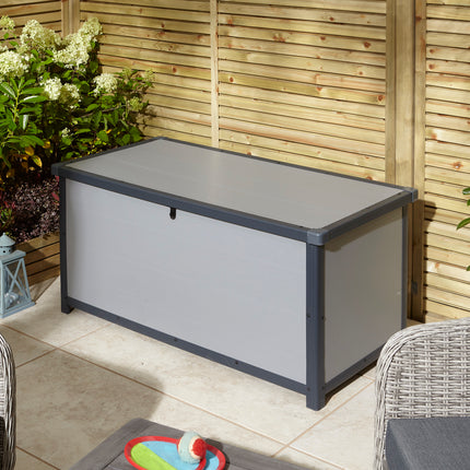 342 Litre Box Lift-up Lid Storage Container in Light Grey with Dark Grey Trim Organiser