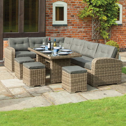 Convertible Height Adjustable Outdoor Rattan Effect 5-Piece Furniture Set in Natural Weave