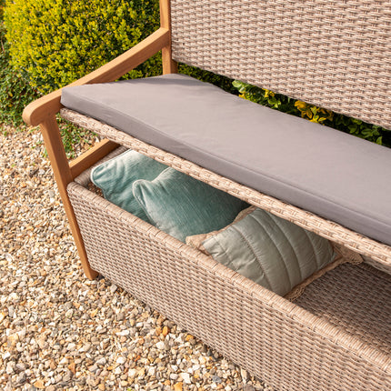 150L Underseat Storage Rattan Two-Seater Bench with Grey Seat Pad