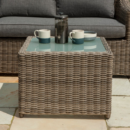 Outdoor Two-Piece Rattan Effect Furniture Set with Frosted Glass Top Table in Natural Weave