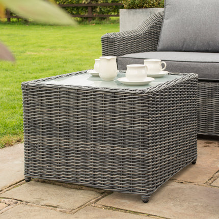 Outdoor Two-Piece Rattan Effect Furniture Set with Frosted Glass Top Table in Natural Grey