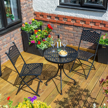 Outdoor Pressed Lattice Design 3-Piece Bistro Set with Matt Black Finish