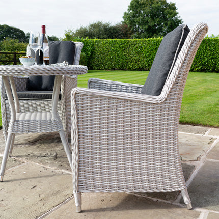 Outdoor Three-Piece Rattan Effect Furniture Set with Glass Top Table in Natural Grey