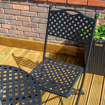 Outdoor Pressed Lattice Design 3-Piece Bistro Set with Matt Black Finish