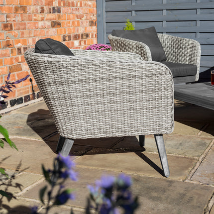 Outdoor Rattan Effect Weave 4-Piece Set with Cushions and Hardwood Coffee Table - Natural