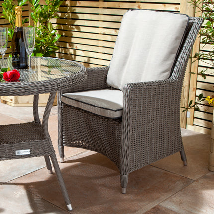 Outdoor Three-Piece Rattan Effect Furniture Set with Glass Top Table in Natural Stone Grey